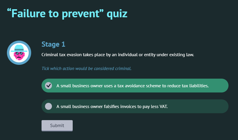 Screenshot from the course Tax Evasion: Failure to Prevent