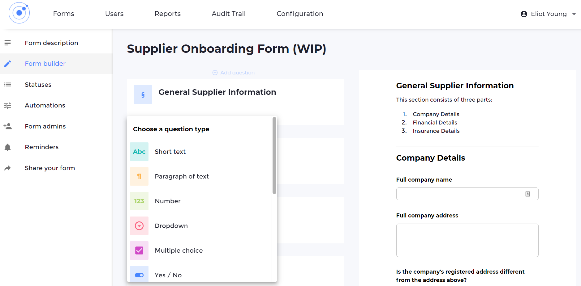 Supplier onboarding form