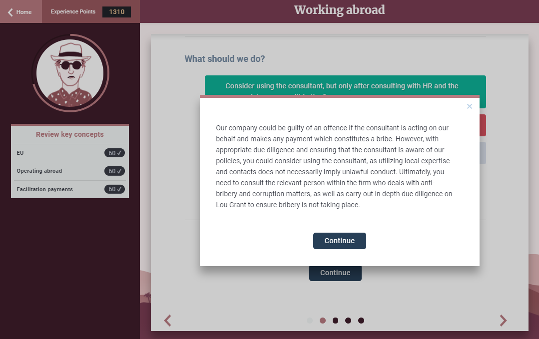 Bribery course screenshot