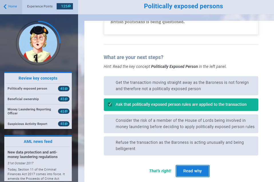 Screenshot for anti-money laundering course