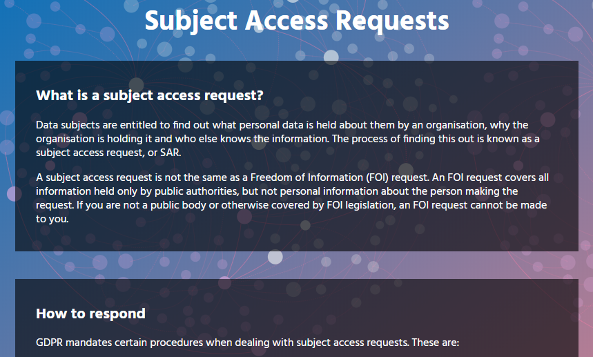 Subject Access Request module screenshot