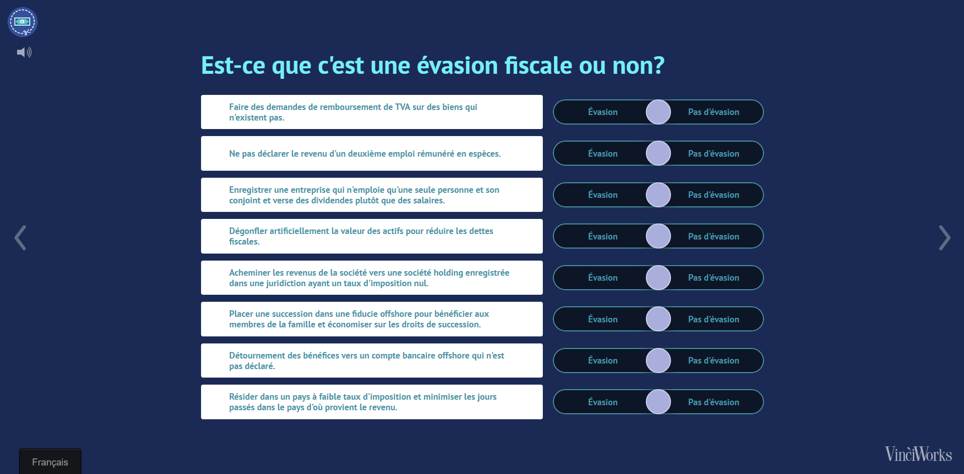 Customisable tax evasion course in French