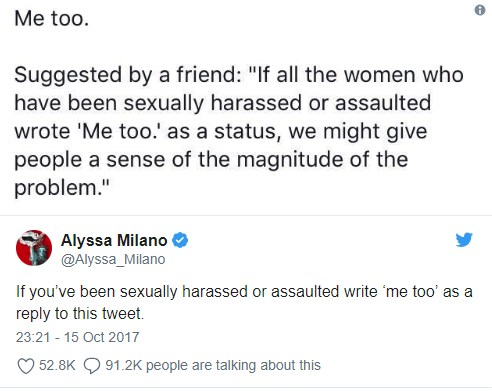 Screenshot of the first #MeToo tweet