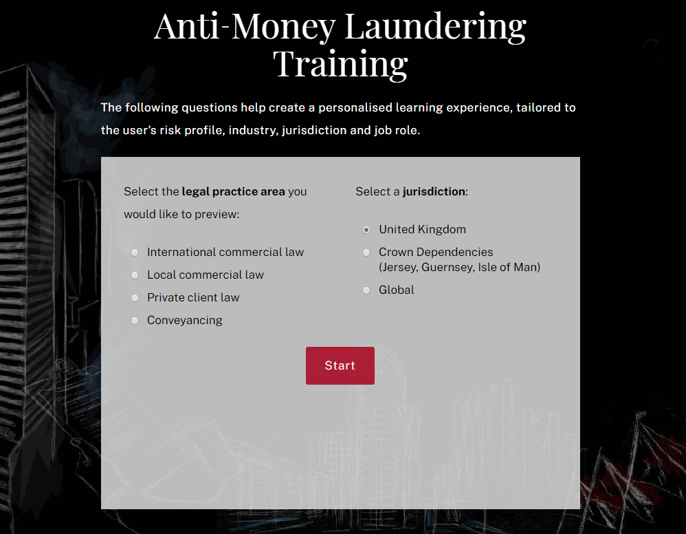 Screenshot of anti-money laundering course builder