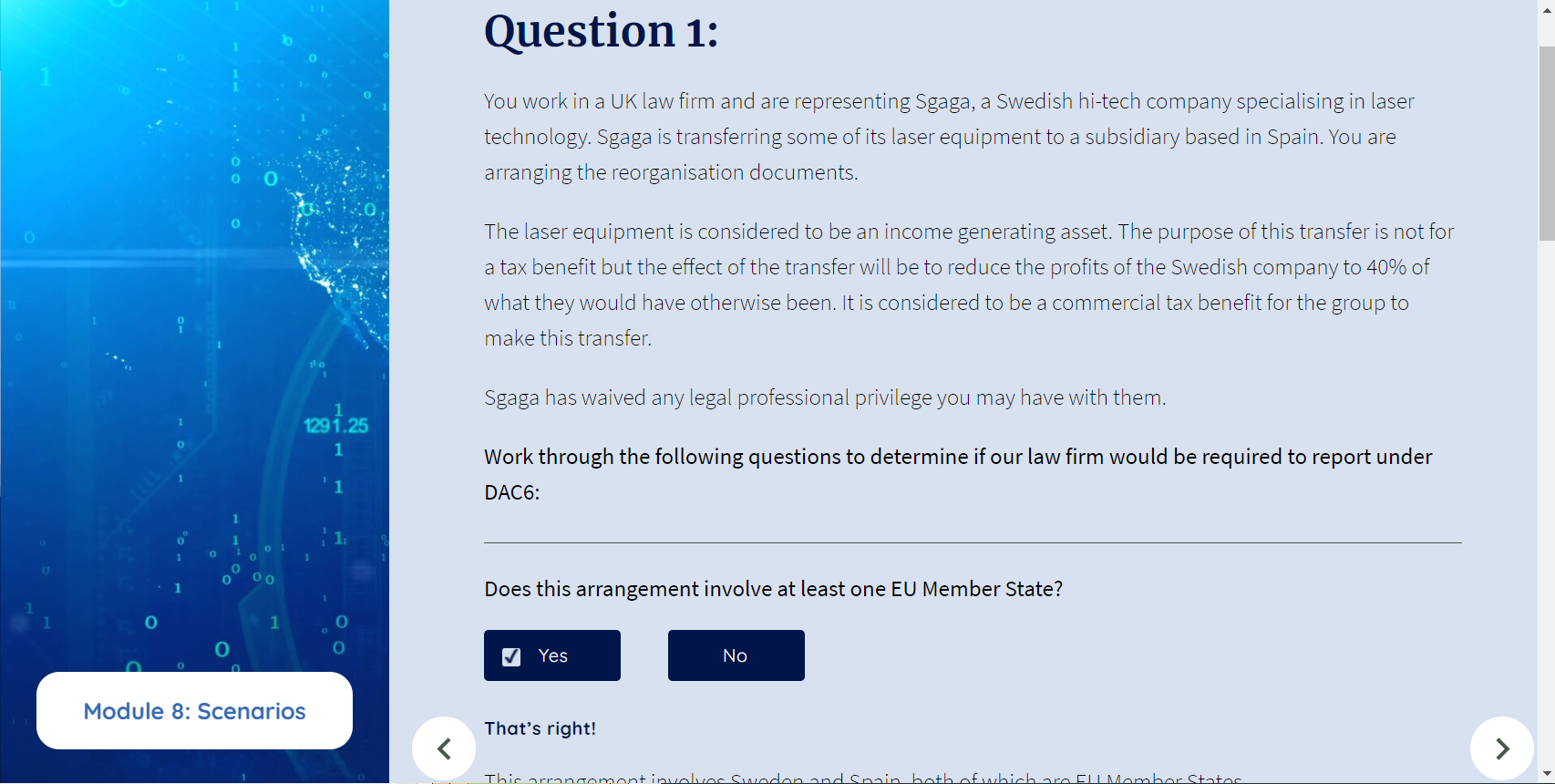 DAC6 course scenario questions screenshot