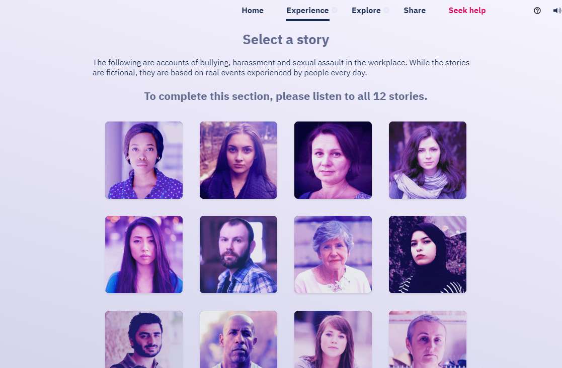 Screenshot of story-based diversity course