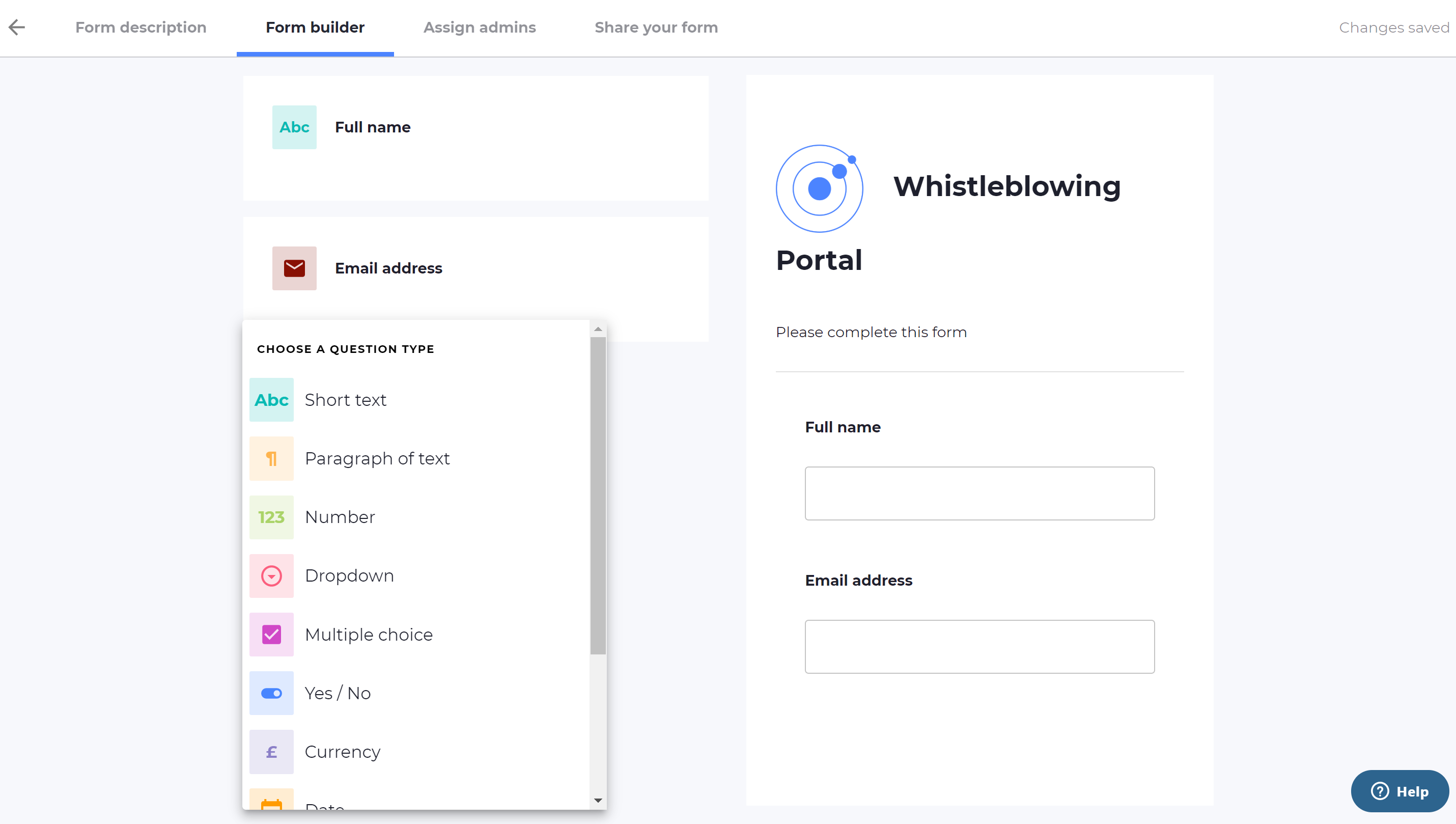 Screenshot of Omnitrack's whistleblowing portal