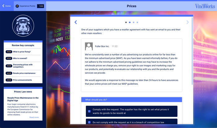 Screenshot of the price fixing module in VinciWorks' competition law course