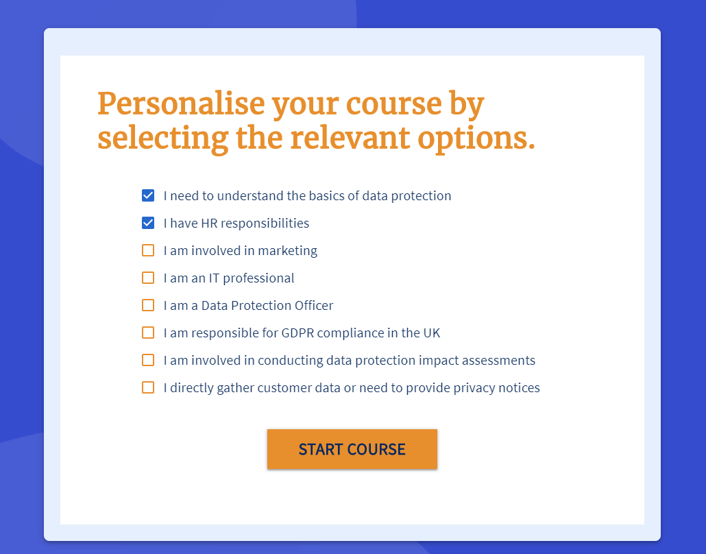 Screenshot of GDPR refresher training course builder