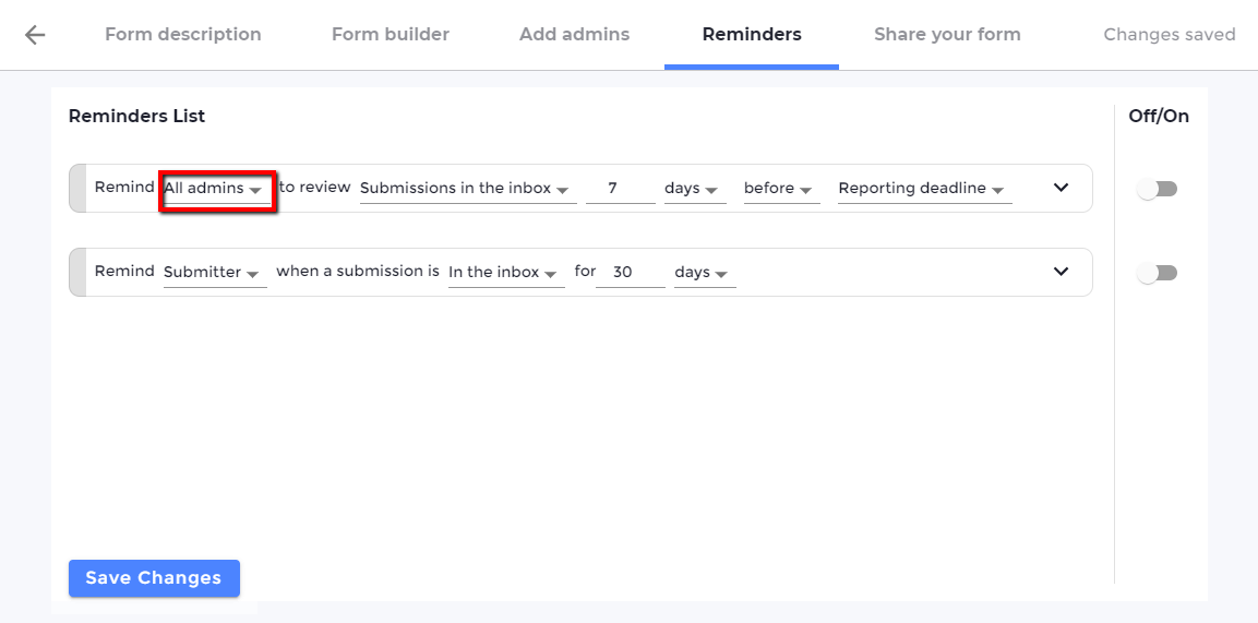 Screenshot of ability to select user in the DAC6 reporting portal