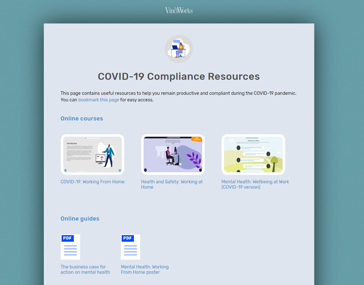 Screenshot of COVID-19 resource page