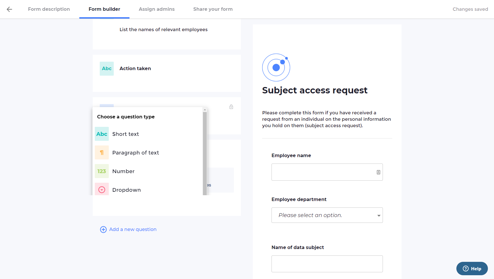 Screenshot of Subject Access Request portal