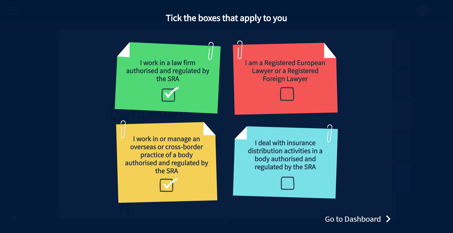 SRA Standards and Regulations course builder