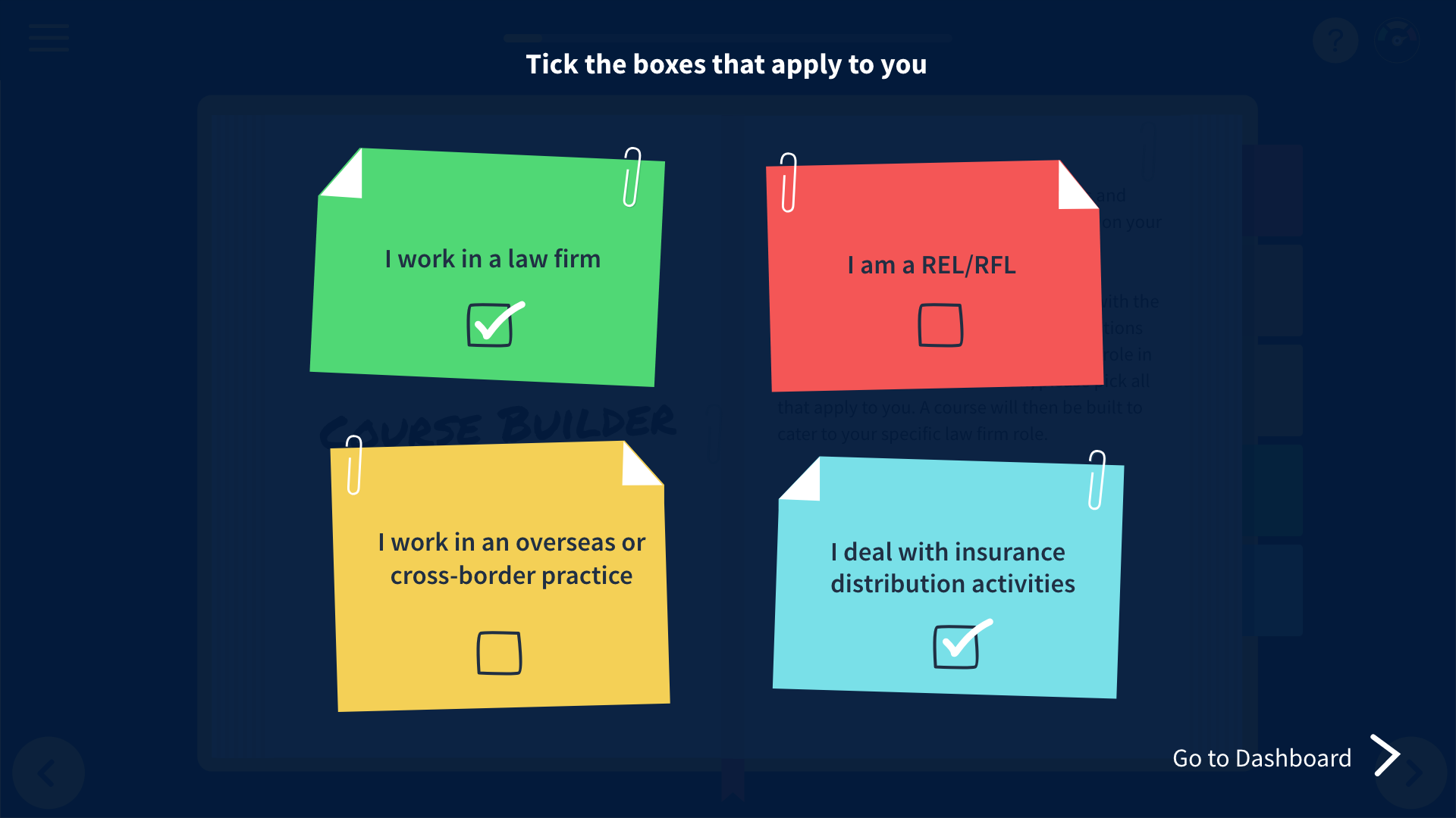 SRA Standards and Regulations course builder screenshot