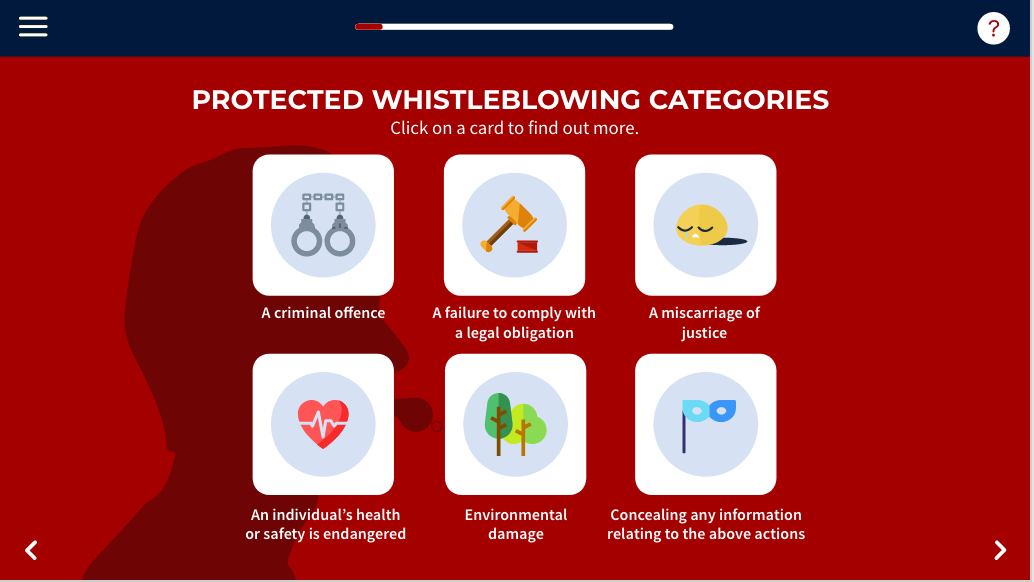 Screenshot of protected whistleblowing categories